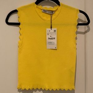 NWT Zara Scalloped Knit Cropped Tank Top (Yellow, Size S)